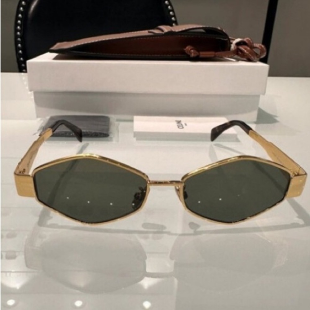 Celine Geometric Sunglasses Gold Frame Dark Lenses